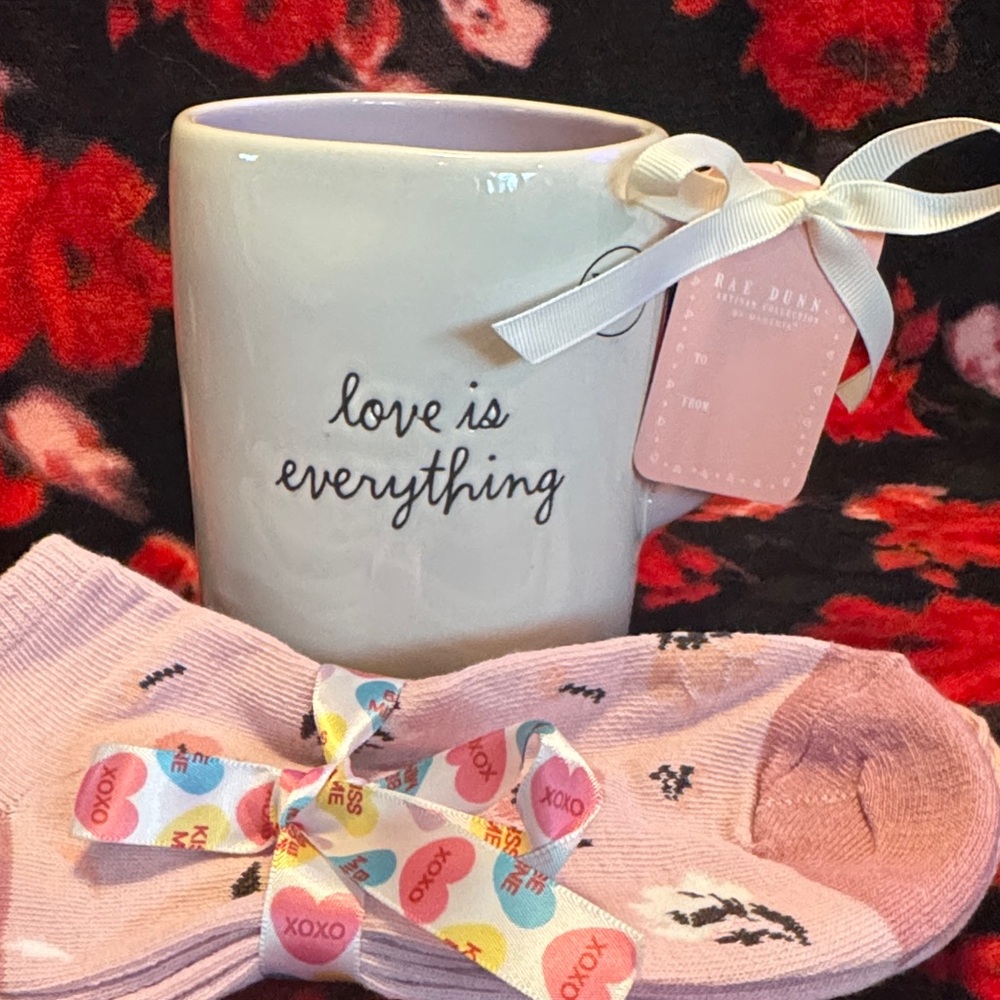 Rae Dunn Love Is Everything Mug with Pink Socks